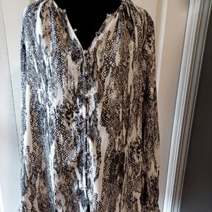 Nine West Black White Snake Print Blouse Plus XXL